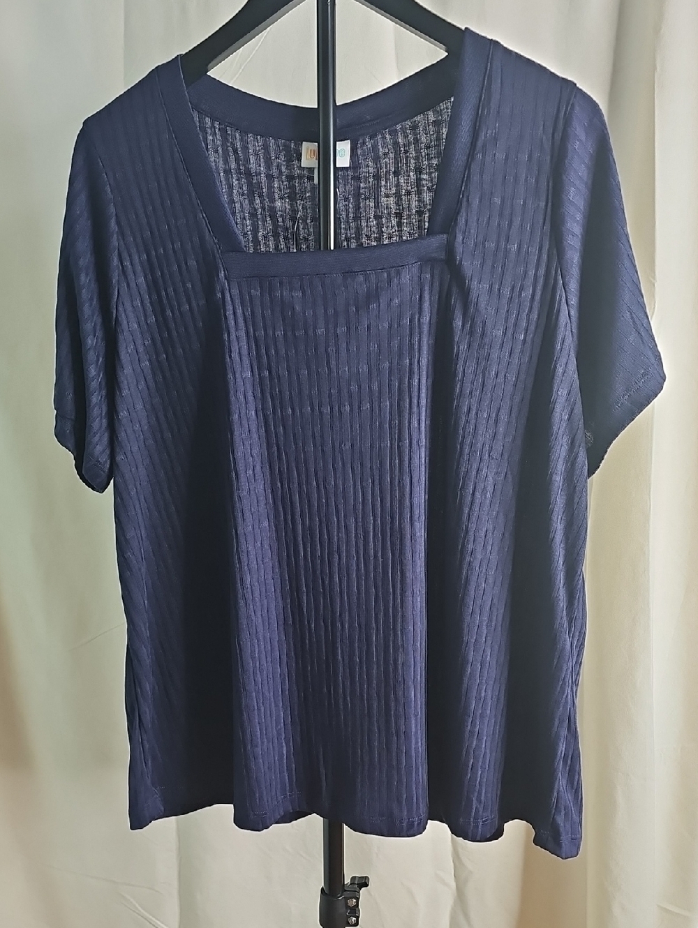 Lularoe Martha Square-Neck Ribbed Short-Sleeve Top in Navy